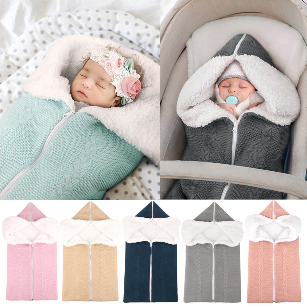 Multifunctional Sleeping Bag Baby Outdoor Baby Stroller Sleeping Bag Blanket Wool Knitting Plus Velvet Thickening And Keeping Warm