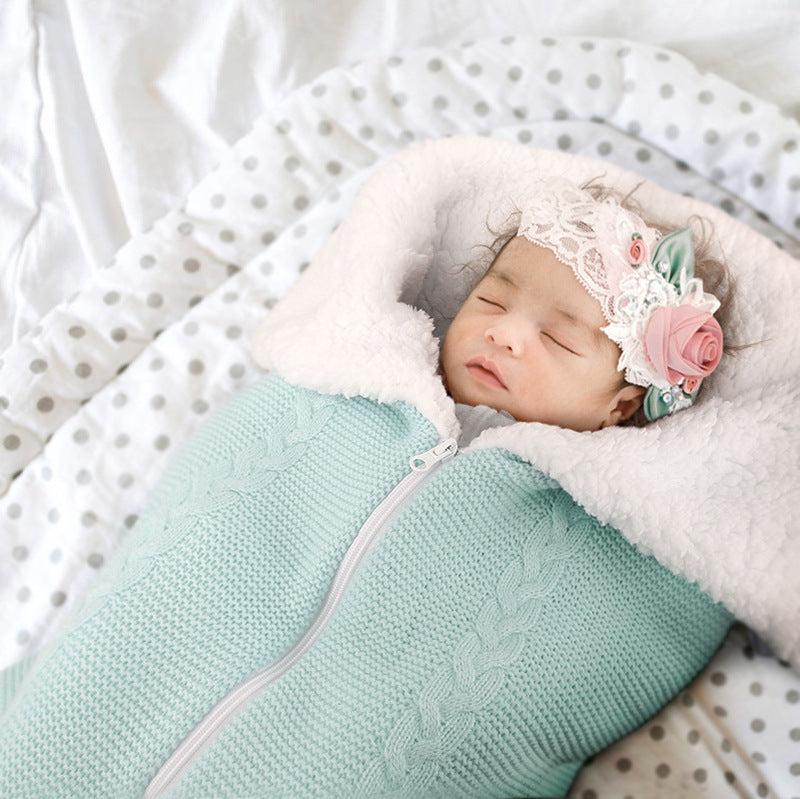 Multifunctional Sleeping Bag Baby Outdoor Baby Stroller Sleeping Bag Blanket Wool Knitting Plus Velvet Thickening And Keeping Warm