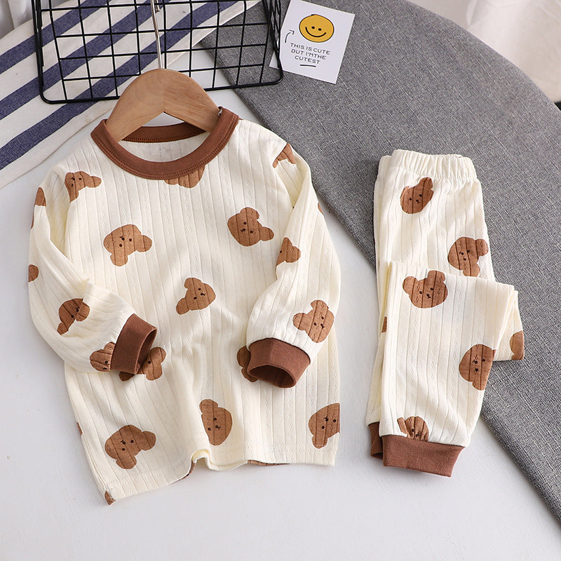 Autumn New Jacquard Cotton Suit Boys And Girls Long-Sleeved Children's Pajamas Home Clothes