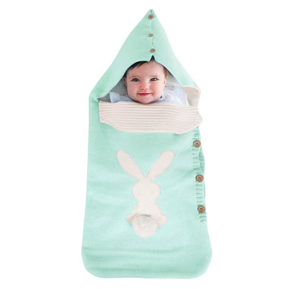 New Solid Color Baby Knitted Rabbit Button Sleeping Bag Outdoor Stroller Wool Baby Sleeping Bag