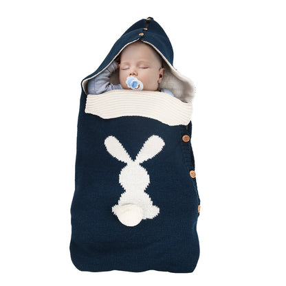 New Solid Color Baby Knitted Rabbit Button Sleeping Bag Outdoor Stroller Wool Baby Sleeping Bag