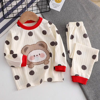 Autumn New Jacquard Cotton Suit Boys And Girls Long-Sleeved Children's Pajamas Home Clothes