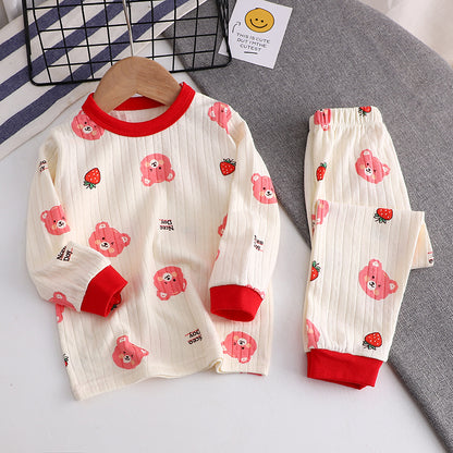 Autumn New Jacquard Cotton Suit Boys And Girls Long-Sleeved Children's Pajamas Home Clothes