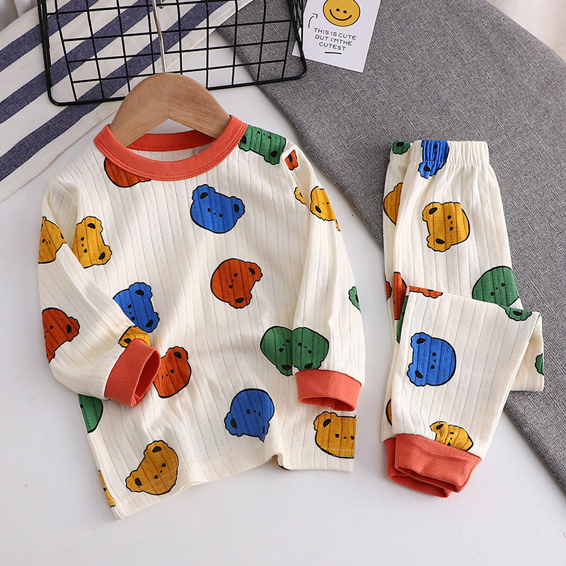 Autumn New Jacquard Cotton Suit Boys And Girls Long-Sleeved Children's Pajamas Home Clothes