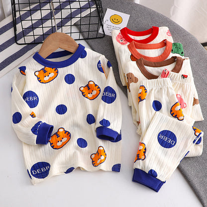 Autumn New Jacquard Cotton Suit Boys And Girls Long-Sleeved Children's Pajamas Home Clothes