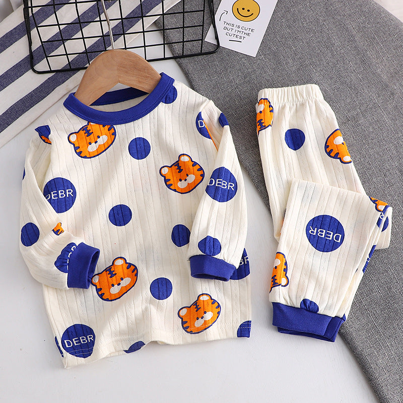 Autumn New Jacquard Cotton Suit Boys And Girls Long-Sleeved Children's Pajamas Home Clothes