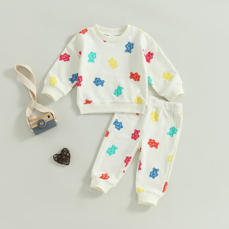 Bear Print Sweatshirt Set